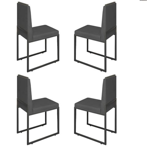 Conjunto Quatro Cadeiras Sala Jantar Barcelona Base Preta:cinza
