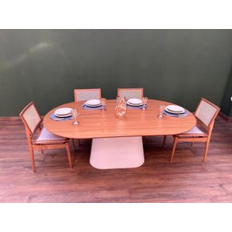 Mesa de Jantar Cone Zoe 180x100cm Base Laca Branca Tampo Freijó - 7
