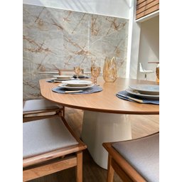 Mesa de Jantar Cone Zoe 180x100cm Base Laca Branca Tampo Freijó - 5