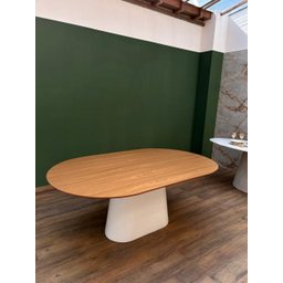 Mesa de Jantar Cone Zoe 180x100cm Base Laca Branca Tampo Freijó - 2