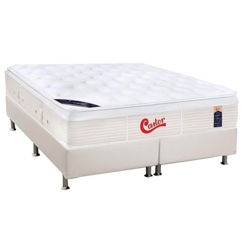 Cama Box King: Colchão Molas Castor Pocket Gold Star Vitagel + Base Crc Courano Branco(193x203)