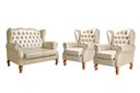 Ver imagem 1 de Conjunto Imperador Sofá Chesterfield Decoração Sala Recepção Estilo Vintage - Couríssimo Bege