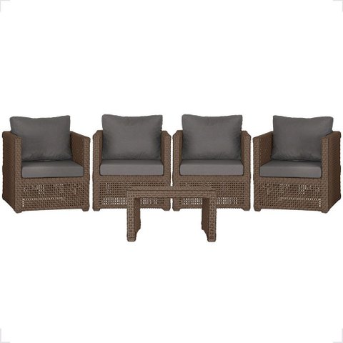 Mesa Centro e 4 Poltronas Madri Corda Náutica Estofado 11 Trama Original