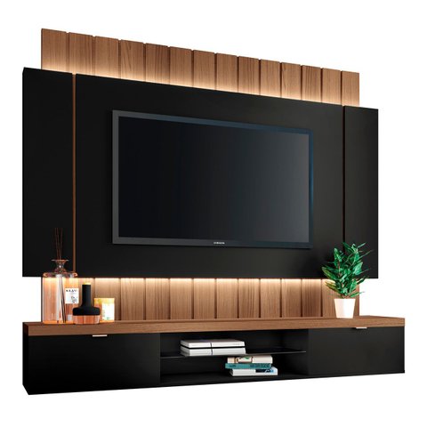 Painel Tv 55 Pol 180cm Bancada Suspensa Illuna H01 Off/castanho - Mpozenato