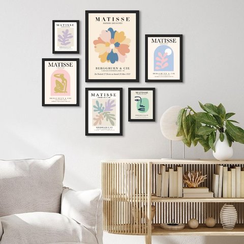 Composição 6 Quadros Artes Matisse Tons Pasteis - com Vidro:madeira Branca