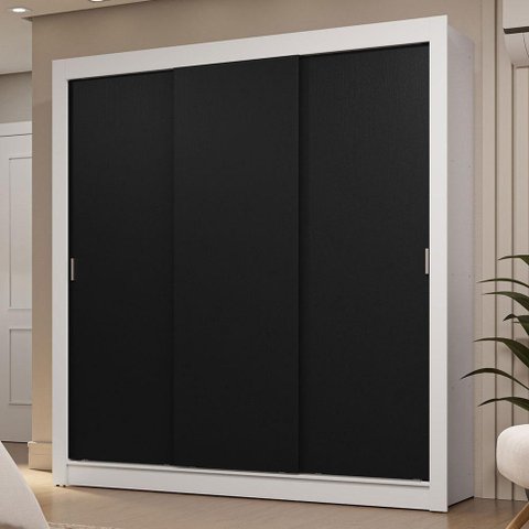 Guarda-roupa Casal 3 Portas de Correr Branco/preto Sublime Madesa Branco/preto