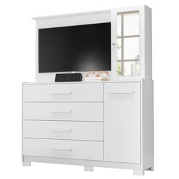 Cômoda Sapateira Com Painel Para TV 4 Gavetas Azaléia A02 Branco Fosco - Mpozenato - 1