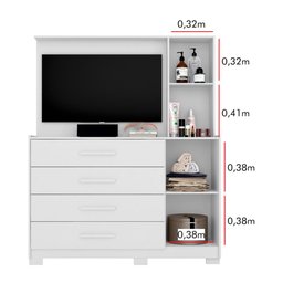 Cômoda Sapateira Com Painel Para TV 4 Gavetas Azaléia A02 Branco Fosco - Mpozenato - 4