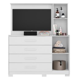 Cômoda Sapateira Com Painel Para TV 4 Gavetas Azaléia A02 Branco Fosco - Mpozenato - 3