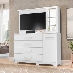 Cômoda Sapateira Com Painel Para TV 4 Gavetas Azaléia A02 Branco Fosco - Mpozenato - 2