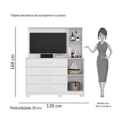 Cômoda Sapateira Com Painel Para TV 4 Gavetas Azaléia A02 Branco Fosco - Mpozenato - 5