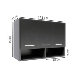 Módulo Aéreo 3 Portas Armário Parede Cozinha Multiuso ClickForte Armário Aéreo Parede 3 Portas Preto - 12