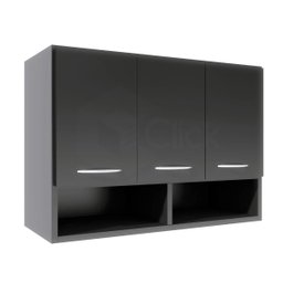 Módulo Aéreo 3 Portas Armário Parede Cozinha Multiuso ClickForte Armário Aéreo Parede 3 Portas Preto - 1