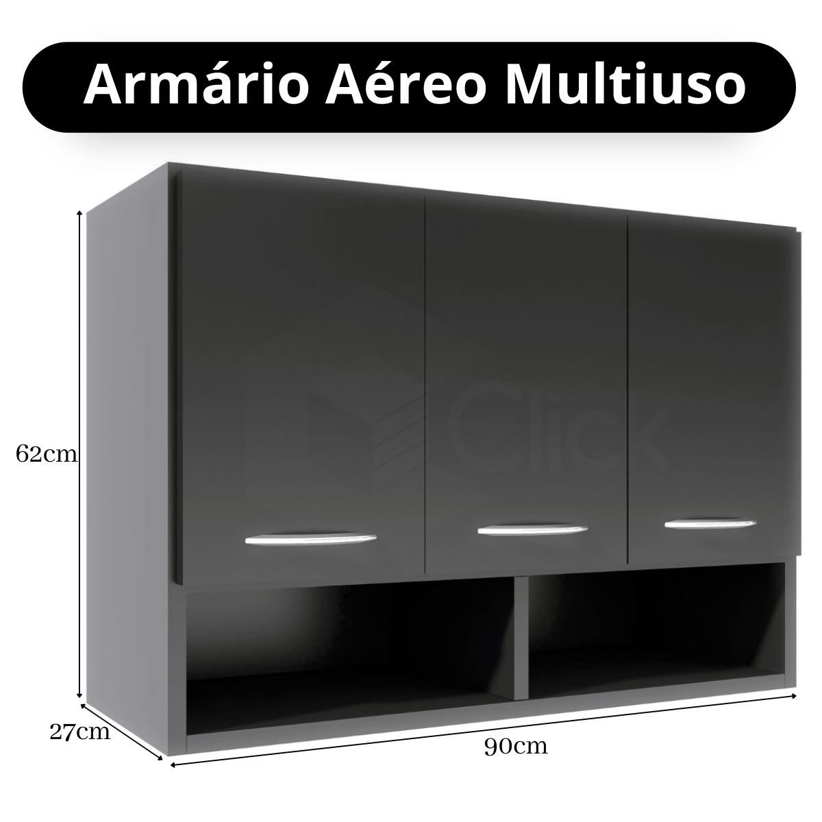 Módulo Aéreo 3 Portas Armário Parede Cozinha Multiuso ClickForte Armário Aéreo Parede 3 Portas Preto - 10