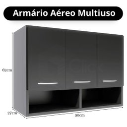 Módulo Aéreo 3 Portas Armário Parede Cozinha Multiuso ClickForte Armário Aéreo Parede 3 Portas Preto - 10
