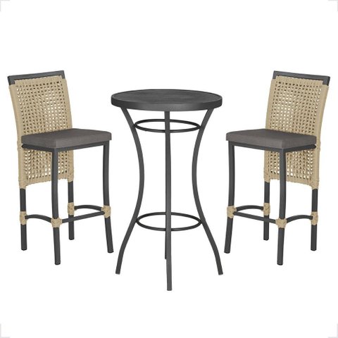 Mesa Bistro e 2 Banquetas Roma Preta Corda Náutica 11 Trama Original