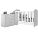 Ver imagem 1 de Quarto Infantil MDF Flat Mel Cômoda Sapateira 4 Gavetas + Berço Mini Cama Branco