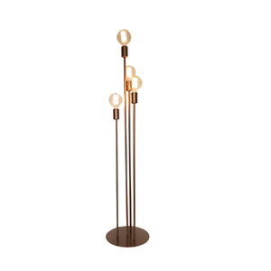 Luminária Chão Slim Estilo Retrô 4 Colunas Metálicas 4 Aluras P/4 Lâmpadas - 130m- Dourada