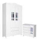 Ver imagem 1 de Cômoda e Guarda Roupa Infantil Ariel 4 Portas Branco Brilho - Carolina
