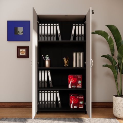 Armário Alto New City 2 Portas 80 cm Cinza Cristal/Preto Gebb Work