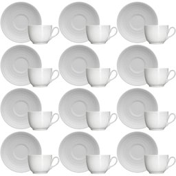 Jogo 12 Xícaras com Pires 75ml Café Porcelana Branca Relevo Chevron Germer - 1
