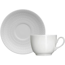 Jogo 12 Xícaras com Pires 75ml Café Porcelana Branca Relevo Chevron Germer - 5
