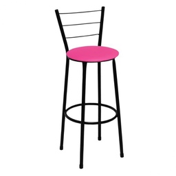 Banqueta Alta Preta com Encosto para Cozinha Assento Rosa - 1