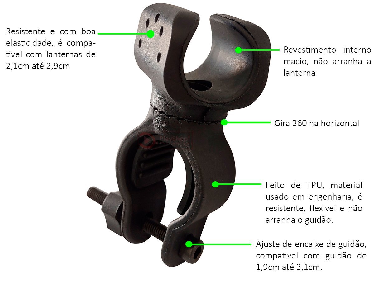 Suporte De Lanterna Bike Farol Luz Led Bicicleta Universal Para Guidão Gira 360° Ciclismo - 5