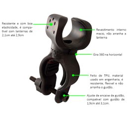 Suporte De Lanterna Bike Farol Luz Led Bicicleta Universal Para Guidão Gira 360° Ciclismo - 5