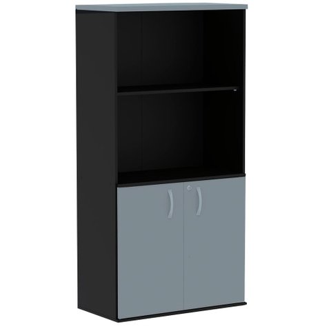 Armário Misto PE25 Pandin 79,20 cm (largura) MDP Cor Liso Cinza e Preto com Duas portas e Prateleira