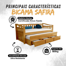 Bicama 3 Gavetas Safira Cor Imbuia + 2 Colchões Ortobom D28 - 7