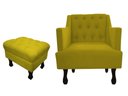 Ver imagem 1 de Kit Poltrona Decorativa Julia + Puff Luis Xv Couro Amarelo Pés Madeira Ms Decor