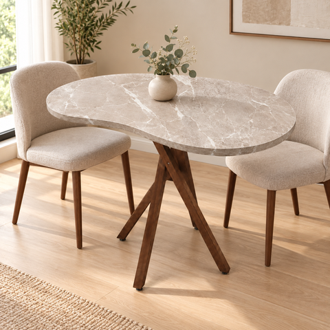 Mesa de Jantar Orgânica Escritório 2 Lugares 90x60 Cozinha Pequena Base de Madeira Mármore