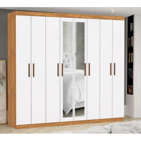 Guarda Roupa Casal com Espelho 8 Portas 2 Gavetas 208cm Rubi Cinamomo/Branco - Carioca Móveis