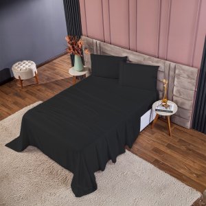 Conjunto de Cama Casal 400 Fios Percal 4 Peças Toque Macio Cor:preto