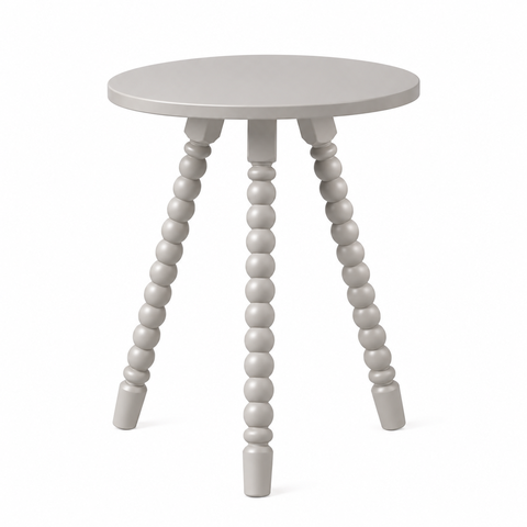 Mesa Lateral de Apoio em Madeira Maciça com Design Torneado Cinza