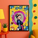 Ver imagem 2 de Quadro Decorativo Frida Elegante - Cores Vibrantes 24x18cm - com Vidro:moldura Preta