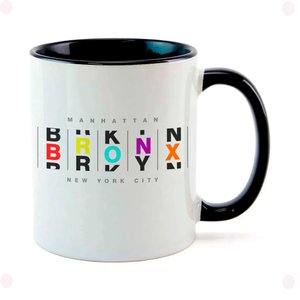 Caneca Branca com Interna Preta Y5 Nova York Bronx Letras Coloridas
