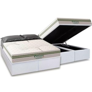 Conjunto Box Baú Queen Colchão Espuma Paropas Molas Ensacadas Coliseu + Base Crc Suede White (