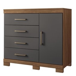 Cômoda Sapateira Havana Plus 1.4 1 Porta e 4 Gavetas Jatobá/grafite com Pés - Santos Andirá - 1 Cômoda Sapateira Havana Plus 1.4 1 Porta e 4 Gavetas Jatobá/grafite com Pés - Santos Andirá - 1