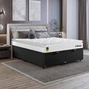 Ver imagem 1 de Cama Box Baú Casal Bipartido Couro Preto + Colchão Life D33 Pillow Top 61x138x188cm Branco