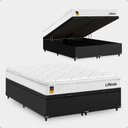 Ver mais imagens de Cama Box Baú Casal Bipartido Couro Preto + Colchão Life D33 Pillow Top 61x138x188cm Branco