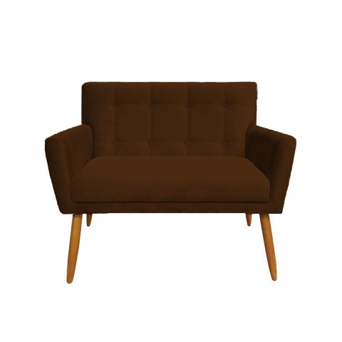 Namoradeira Decorativa Onix Suede Marrom 2 Lugares Pés Madeira Mz Decor