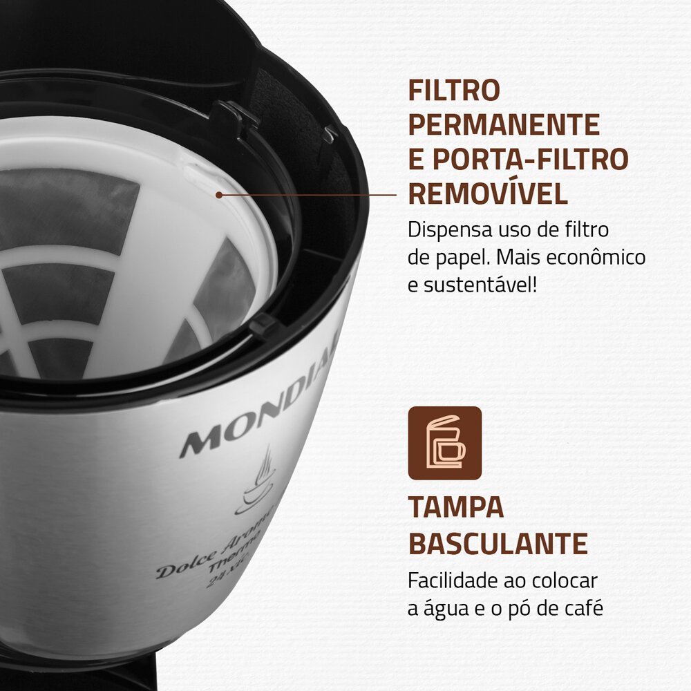 Cafeteira Elétrica Dolce Arome Thermo 600mls 800w Mondial - 4