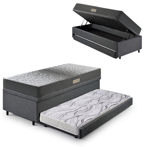 Bicama Box Baú Solteiro com Colchão Dual Firm Ecoflex Linho Cinza 88x188