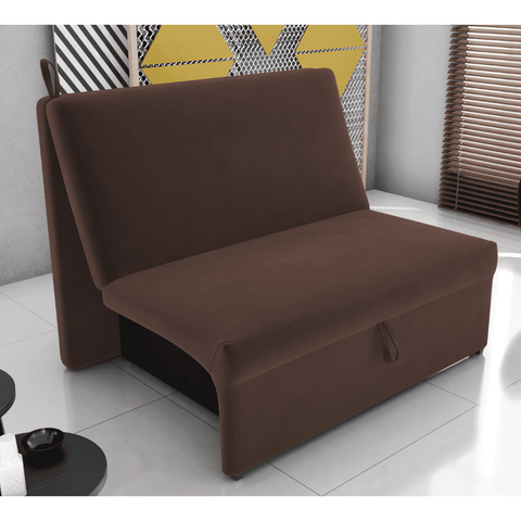 Sofá-Cama Lyon Compacto Suede Marrom 113cm Abertura Frontal para Sala Quarto e Visitas