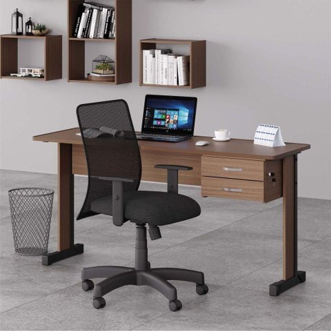 Mesa para Escritório Retangular Mesa Escritório Atlanta 2 Gavetas 120cm Montana Plata Móveis
