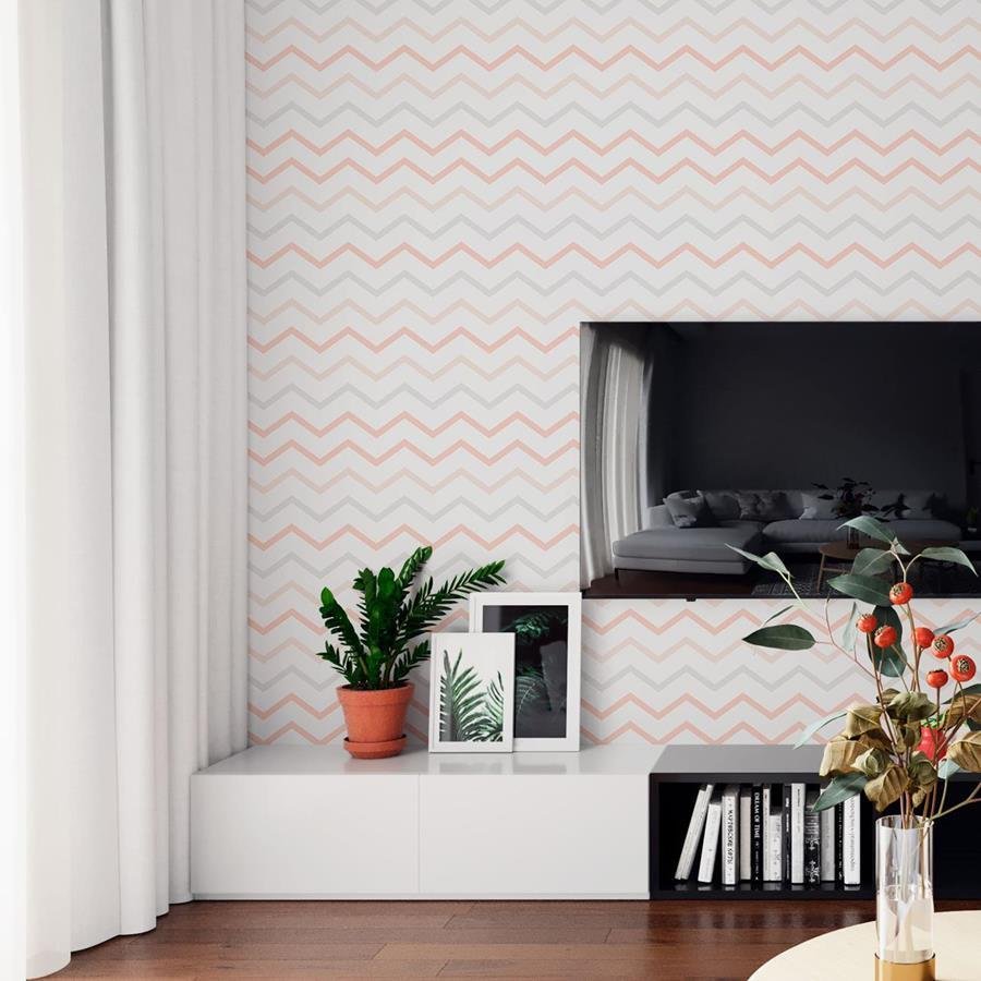 Papel De Parede Adesivo Chevron Rosa Cinza N06215 0,58X2,5M - 1