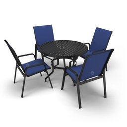 Kit Espreguiçadeira Cadeira Mesa Alumínio Preto Tela Azul - 2