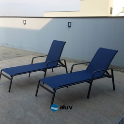 Kit Espreguiçadeira Cadeira Mesa Alumínio Preto Tela Azul - 4